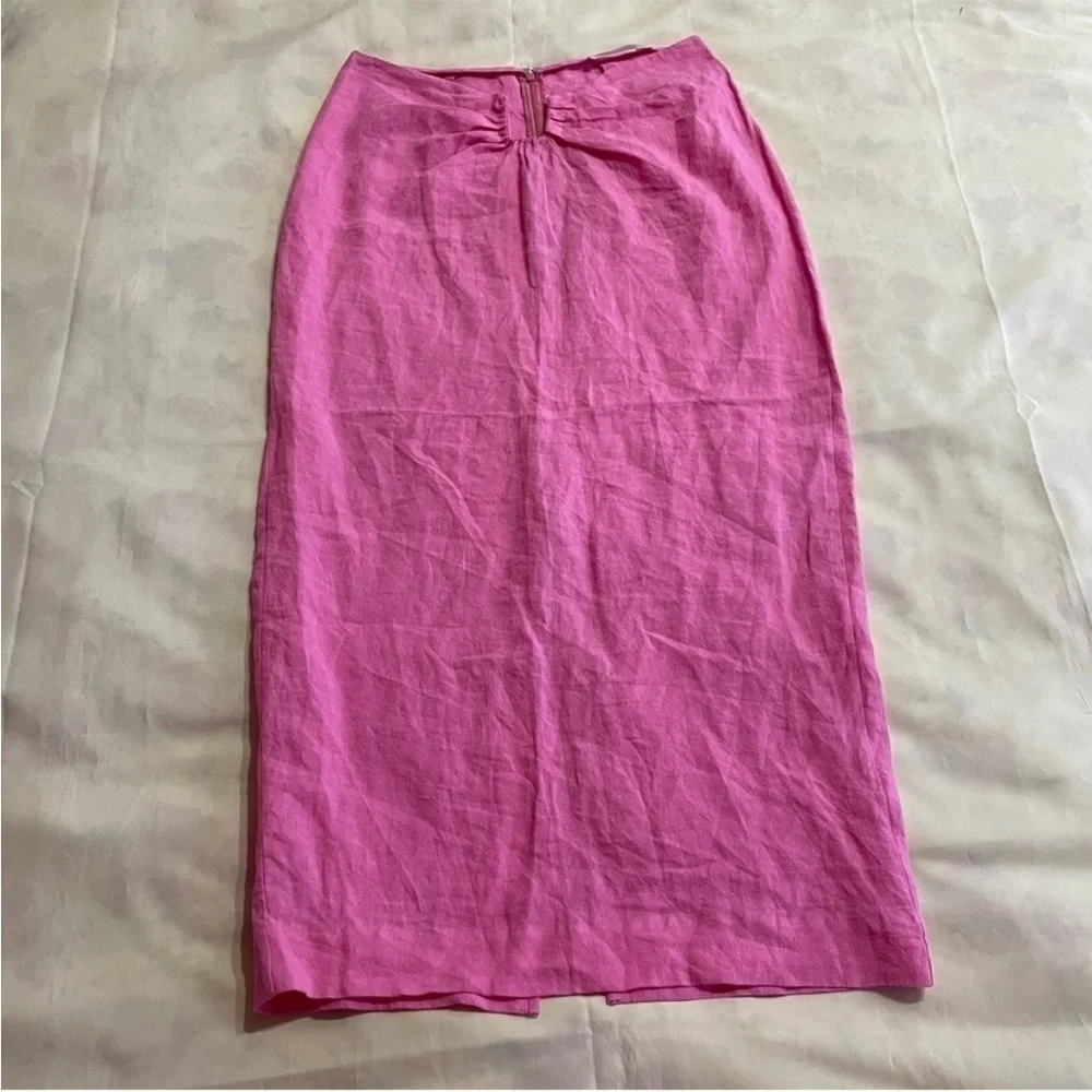 Natalie Rolt- Candy Pink Lilo High Waisted Linen Midi Skirt Size AU 3/ US 8